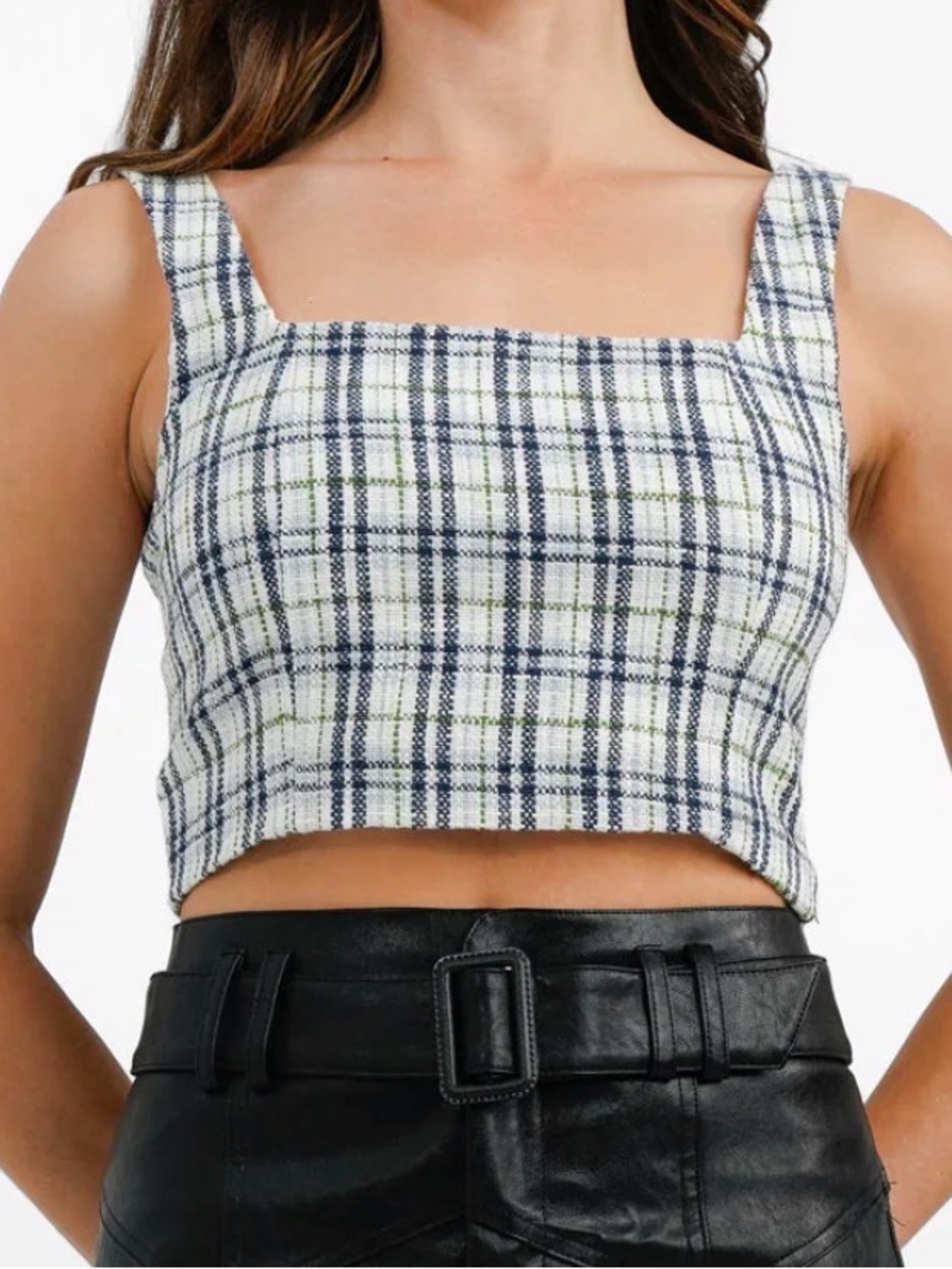 Abercrombie Plaid Square-Neck Cropped Tank Top
